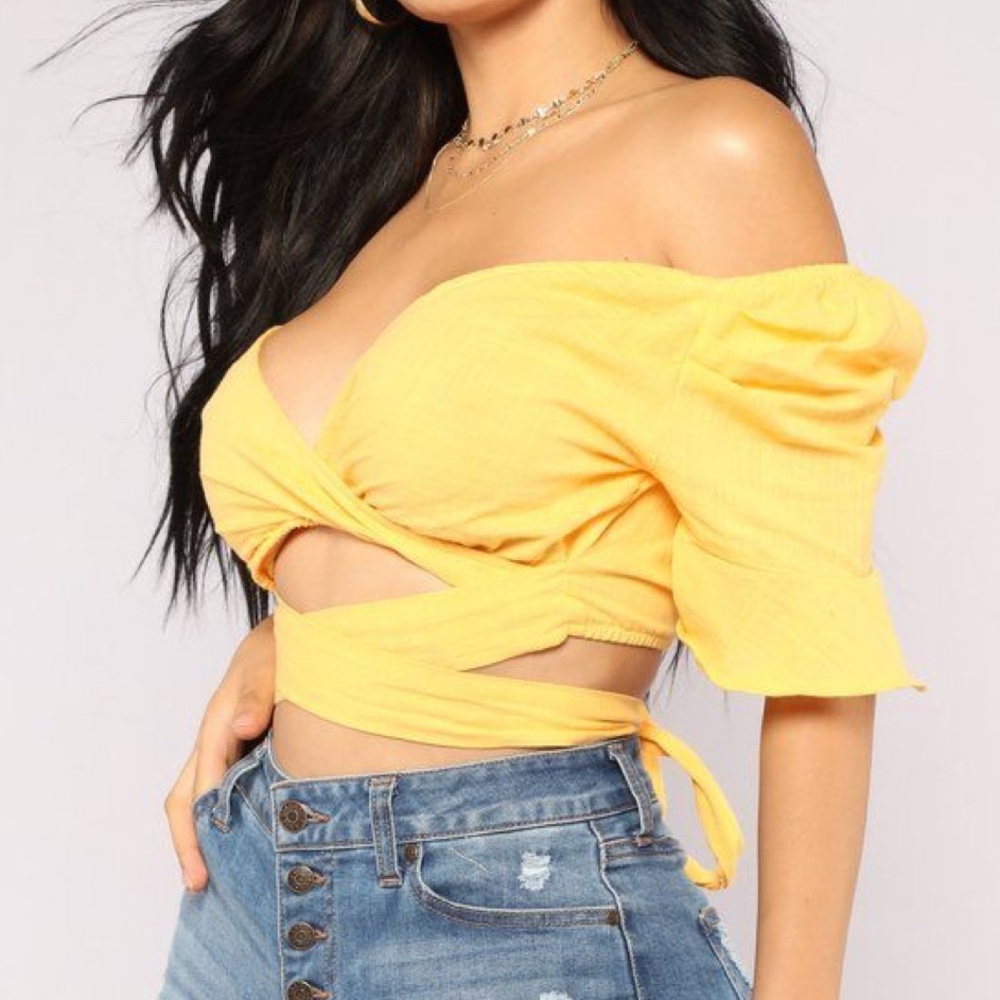 Yellow Off-Shoulder Wrap Top